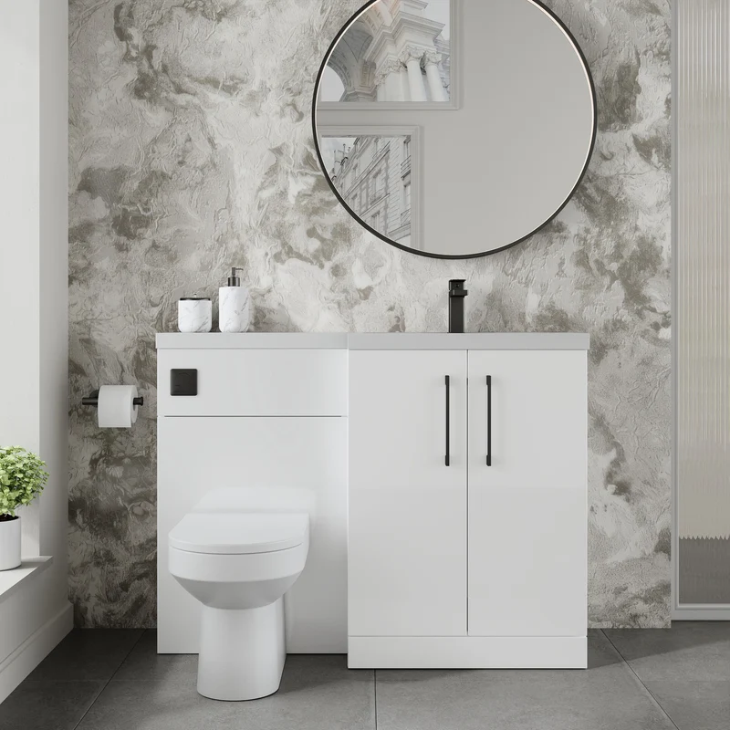 Lana 1100mm Basin & WC Combination Unit With White Polymarble Basin Right Hand - White Gloss
