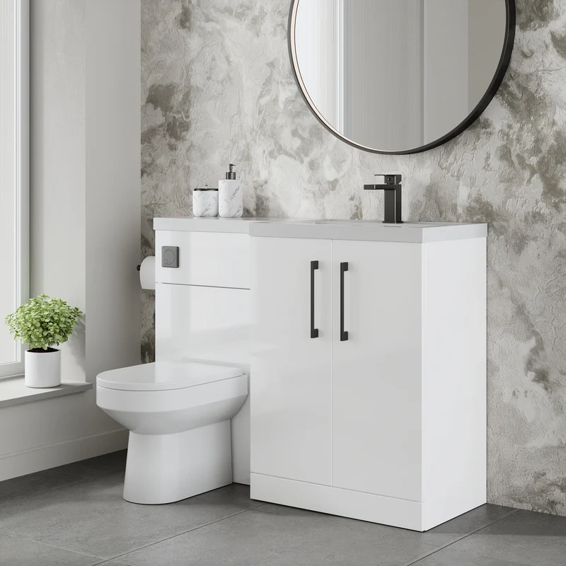 Lana 1100mm Basin & WC Combination Unit With White Polymarble Basin Right Hand - White Gloss