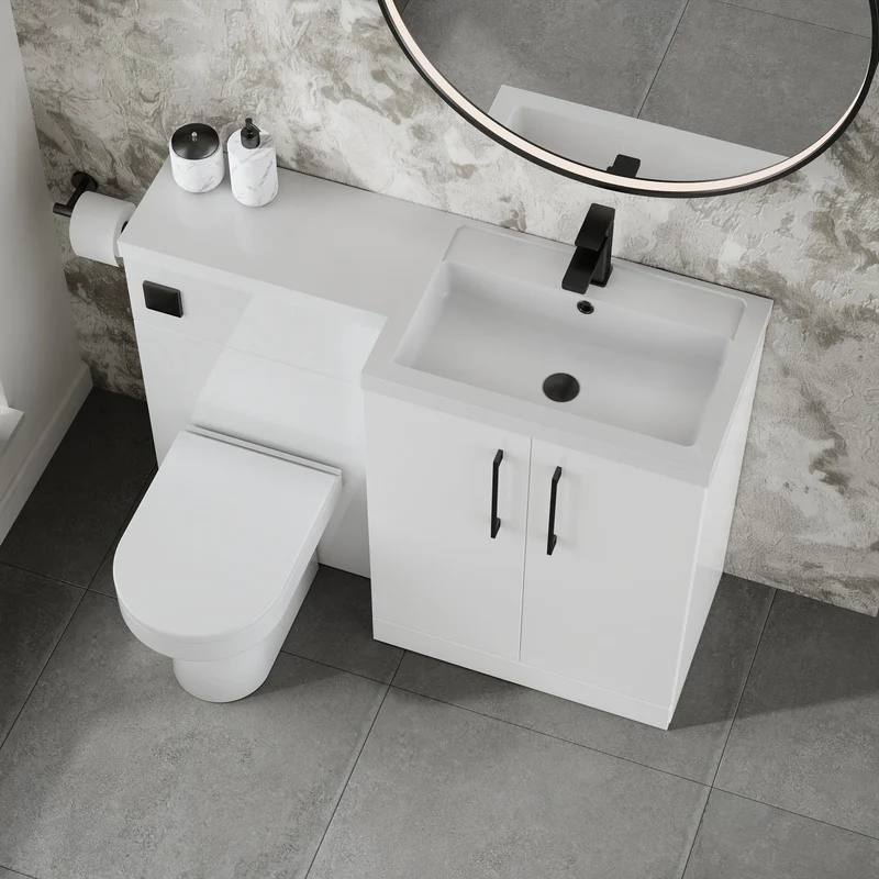 Lana 1100mm Basin & WC Combination Unit With White Polymarble Basin Right Hand - White Gloss