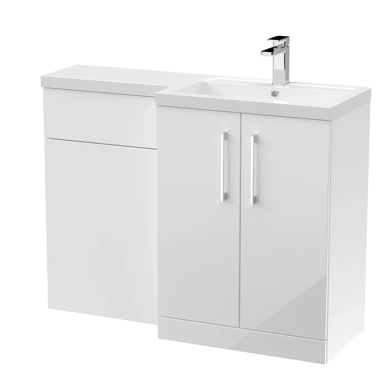Lana 1100mm Basin & WC Combination Unit With White Polymarble Basin Right Hand - White Gloss