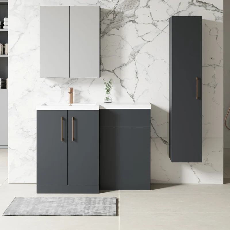Lana 1100mm Basin & WC Combination Unit With White Polymarble Basin Left Hand - Soft Black Satin