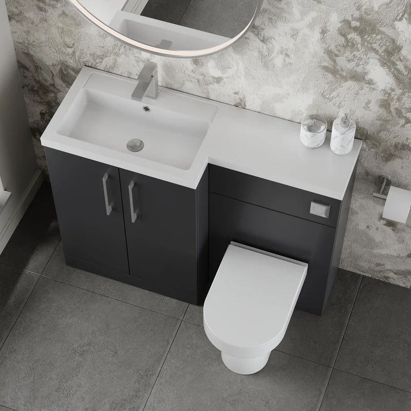 Lana 1100mm Basin & WC Combination Unit With White Polymarble Basin Left Hand - Soft Black Satin