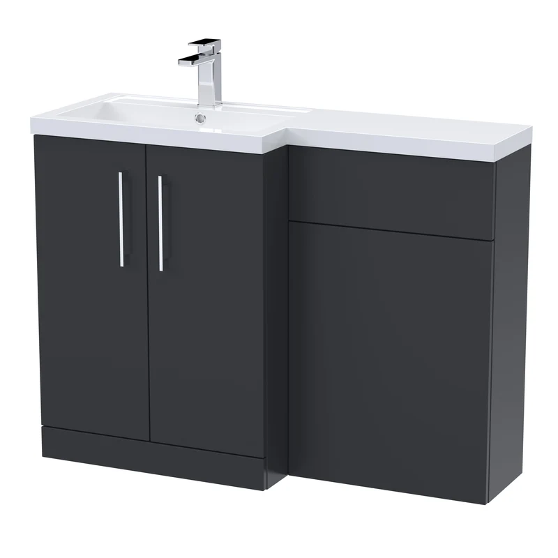 Lana 1100mm Basin & WC Combination Unit With White Polymarble Basin Left Hand - Soft Black Satin