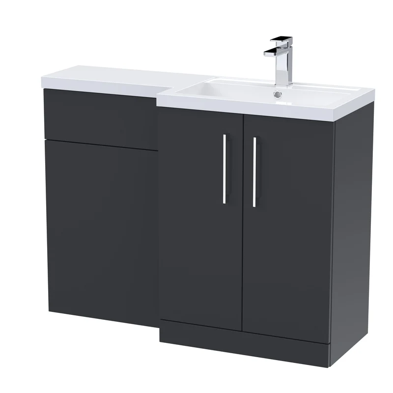 Lana 1100mm Basin & WC Combination Unit With White Polymarble Basin Right Hand - Soft Black Satin