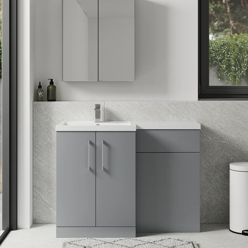 Lana 1100mm Basin & WC Combination Unit With White Polymarble Basin Left Hand - Grey Satin