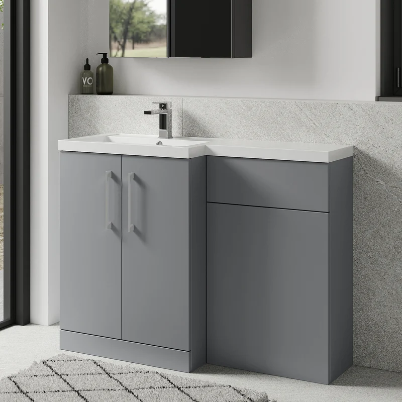 Lana 1100mm Basin & WC Combination Unit With White Polymarble Basin Left Hand - Grey Satin