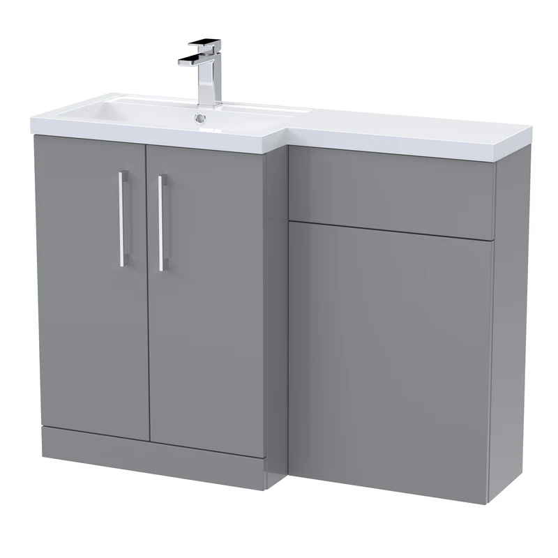 Lana 1100mm Basin & WC Combination Unit With White Polymarble Basin Left Hand - Grey Satin
