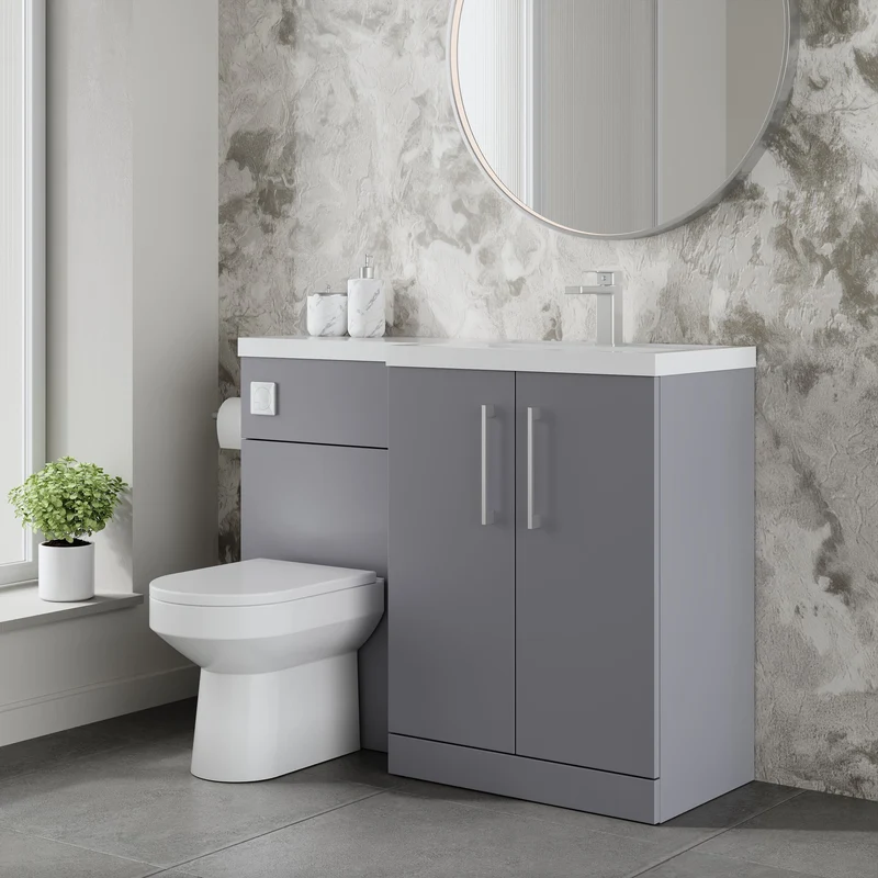 Lana 1100mm Basin & WC Combination Unit With White Polymarble Basin Right Hand - Grey Satin