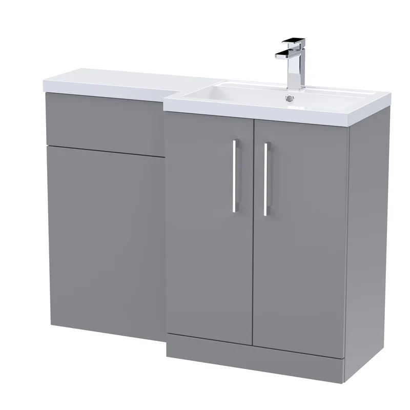 Lana 1100mm Basin & WC Combination Unit With White Polymarble Basin Right Hand - Grey Satin