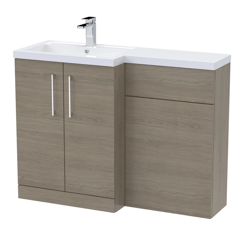 Lana 1100mm Basin & WC Combination Unit With White Polymarble Basin Left Hand - Solace Oak Woodgrain