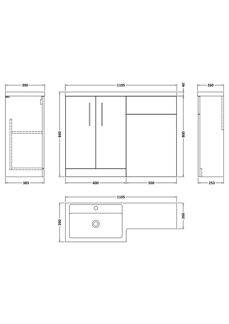 Lana 1100mm Basin & WC Combination Unit With White Polymarble Basin Left Hand - Solace Oak Woodgrain