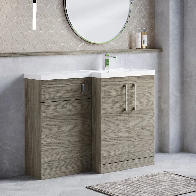 Lana 1100mm Basin & WC Combination Unit With White Polymarble Basin Right Hand - Solace Oak Woodgrain