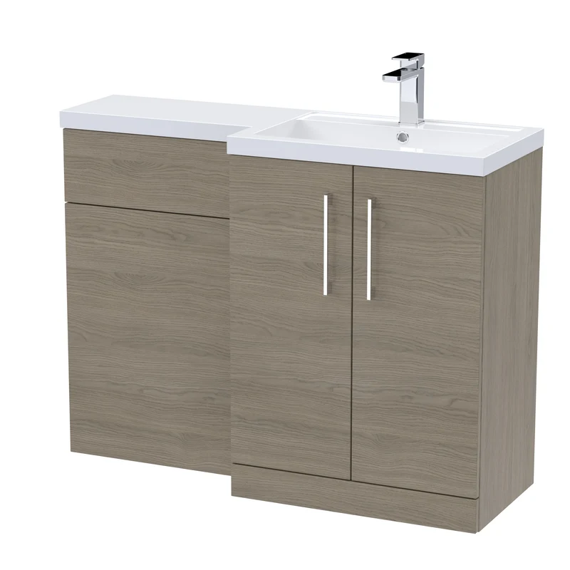 Lana 1100mm Basin & WC Combination Unit With White Polymarble Basin Right Hand - Solace Oak Woodgrain