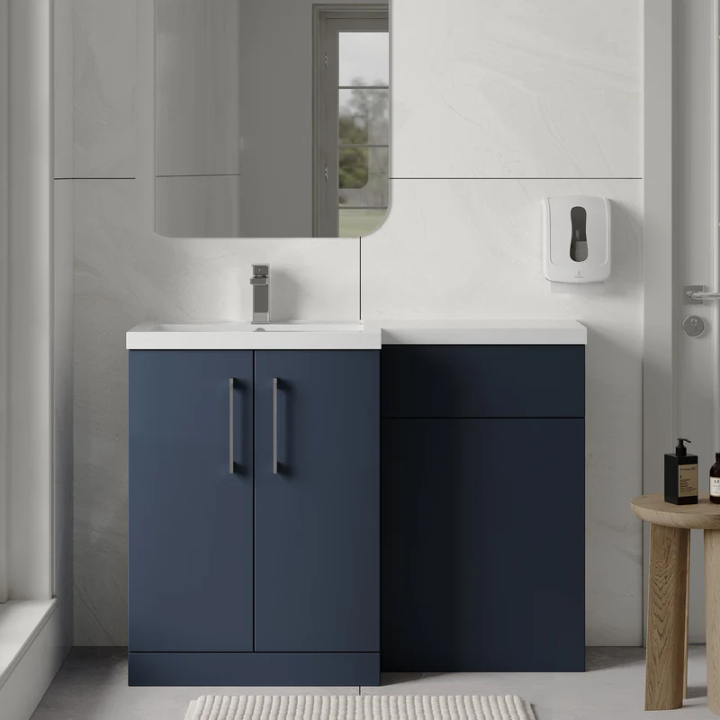 Lana 1100mm Basin & WC Combination Unit With White Polymarble Basin Left Hand - Midnight Blue Satin