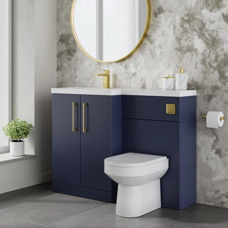 Lana 1100mm Basin & WC Combination Unit With White Polymarble Basin Left Hand - Midnight Blue Satin