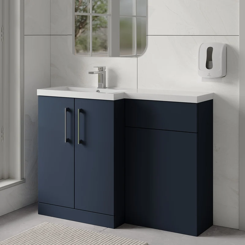 Lana 1100mm Basin & WC Combination Unit With White Polymarble Basin Left Hand - Midnight Blue Satin