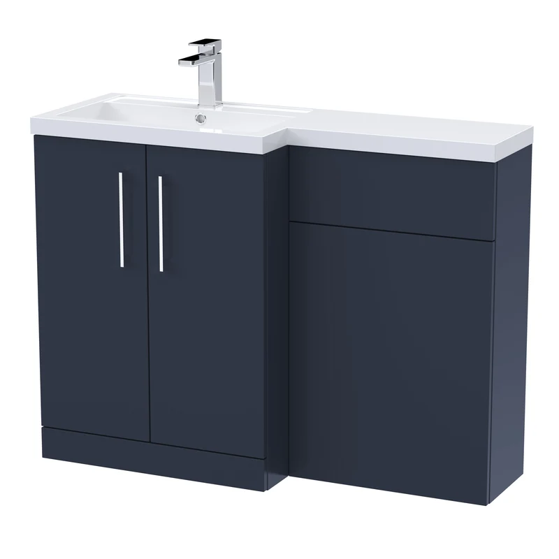 Lana 1100mm Basin & WC Combination Unit With White Polymarble Basin Left Hand - Midnight Blue Satin