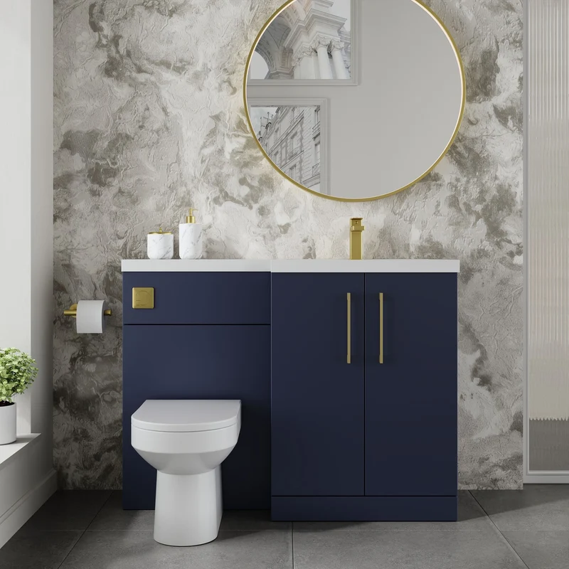 Lana 1100mm Basin & WC Combination Unit With White Polymarble Basin Right Hand - Midnight Blue Satin