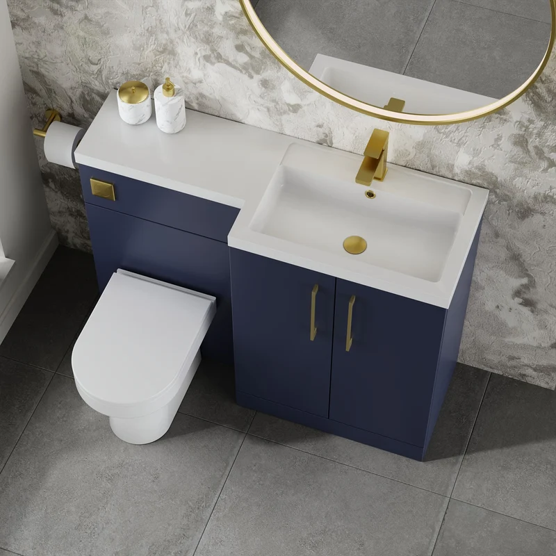 Lana 1100mm Basin & WC Combination Unit With White Polymarble Basin Right Hand - Midnight Blue Satin