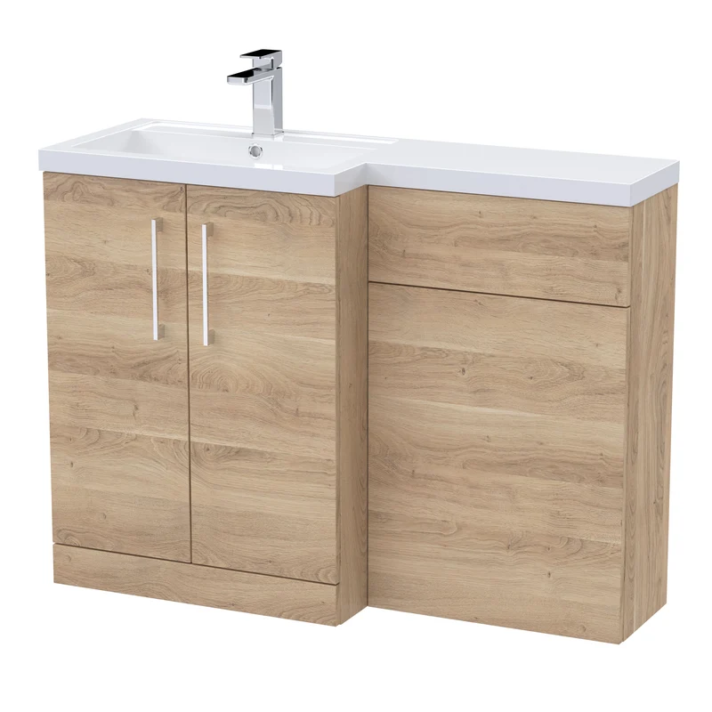 Lana 1100mm Basin & WC Combination Unit With White Polymarble Basin Left Hand - Bleached Oak Woodgrain