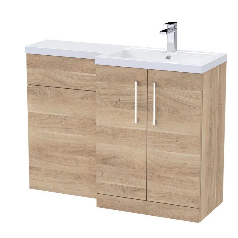 Lana 1100mm Basin & WC Combination Unit With White Polymarble Basin Right Hand - Bleached Oak Woodgrain