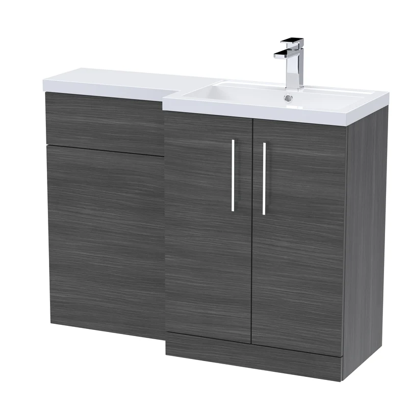 Lana 1100mm Basin & WC Combination Unit With White Polymarble Basin Right Hand - Anthracite Woodgrain