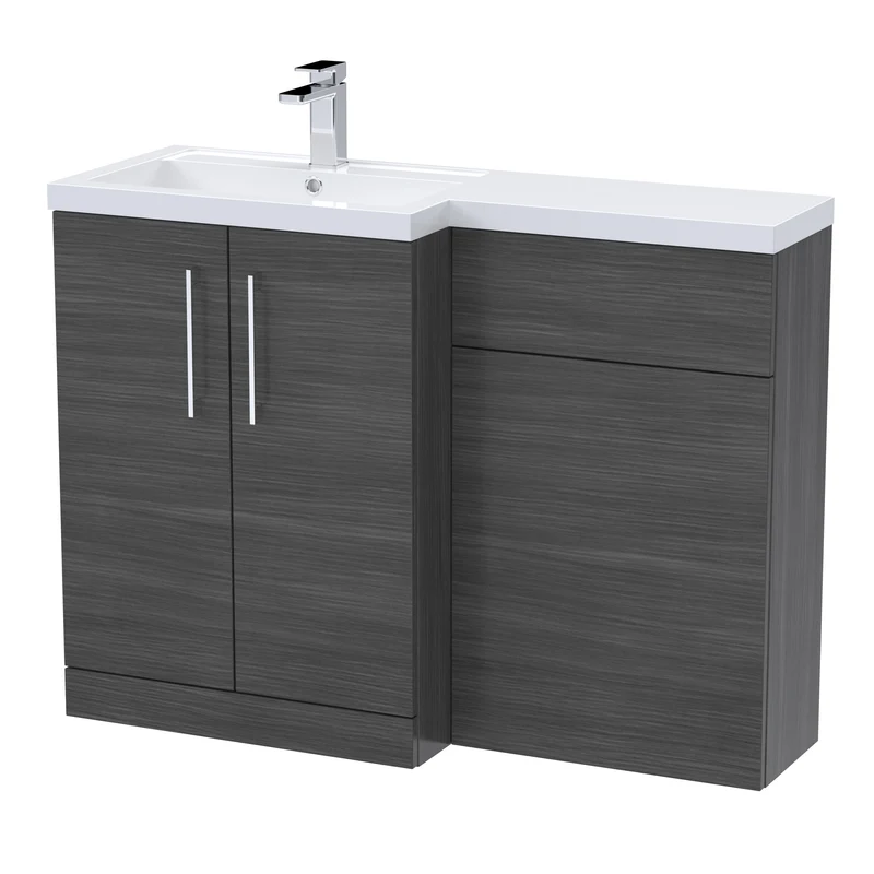 Lana 1100mm Basin & WC Combination Unit With White Polymarble Basin Left Hand - Anthracite Woodgrain