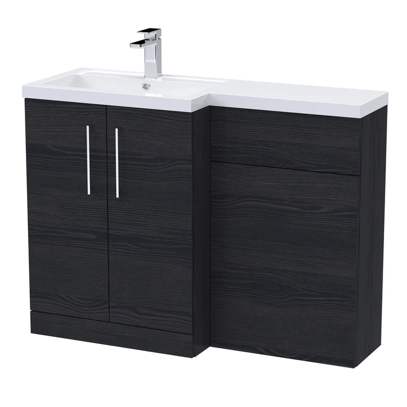 Lana 1100mm Basin & WC Combination Unit With White Polymarble Basin Left Hand - Charcoal Black Woodgrain