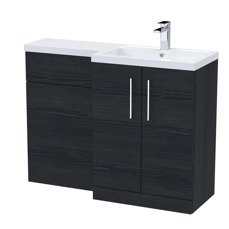 Lana 1100mm Basin & WC Combination Unit With White Polymarble Basin Right Hand - Charcoal Black Woodgrain