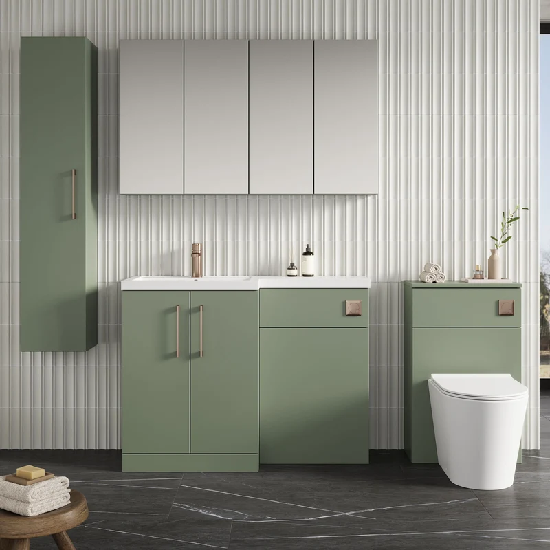 Lana 1100mm Basin & WC Combination Unit With White Polymarble Basin Left Hand - Green Satin