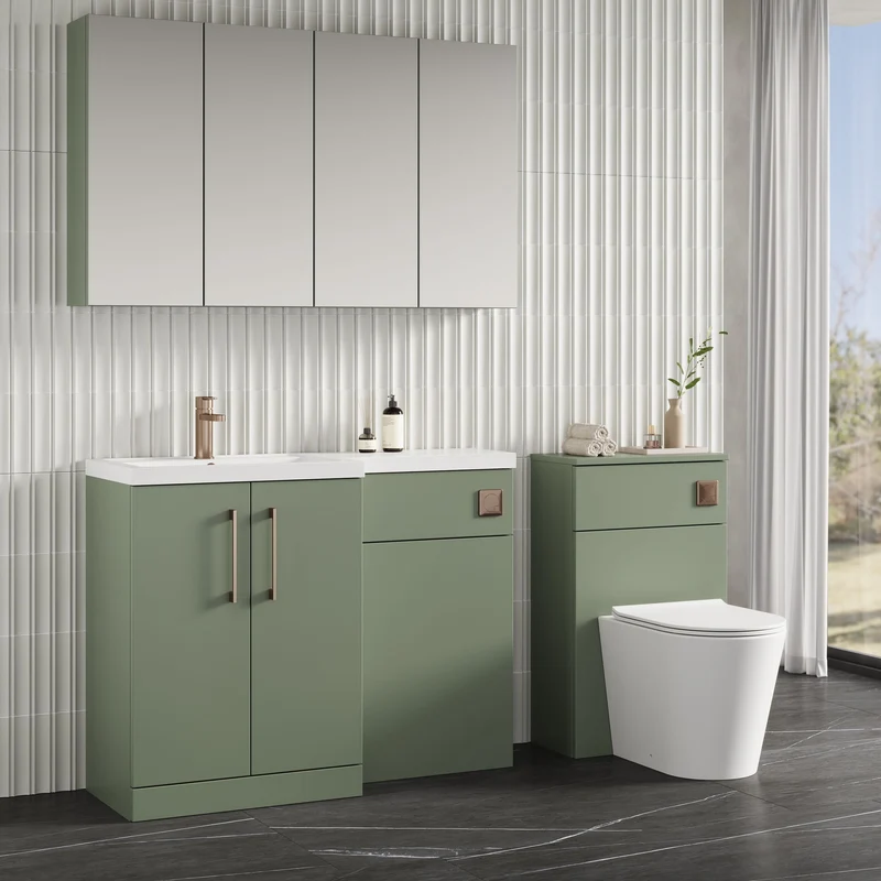 Lana 1100mm Basin & WC Combination Unit With White Polymarble Basin Left Hand - Green Satin