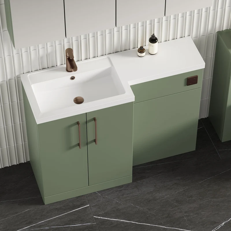 Lana 1100mm Basin & WC Combination Unit With White Polymarble Basin Left Hand - Green Satin