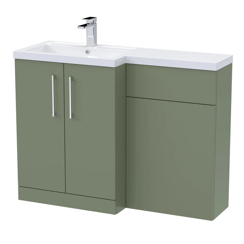 Lana 1100mm Basin & WC Combination Unit With White Polymarble Basin Left Hand - Green Satin