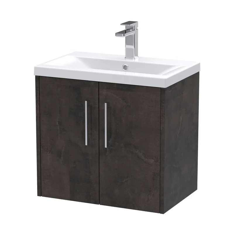 Hudson Reed Juno 600mm Wall Hung 2 Door Vanity & Basin 1 Contemp Metallic Slate MFC Textured Matt 579x610x390mm