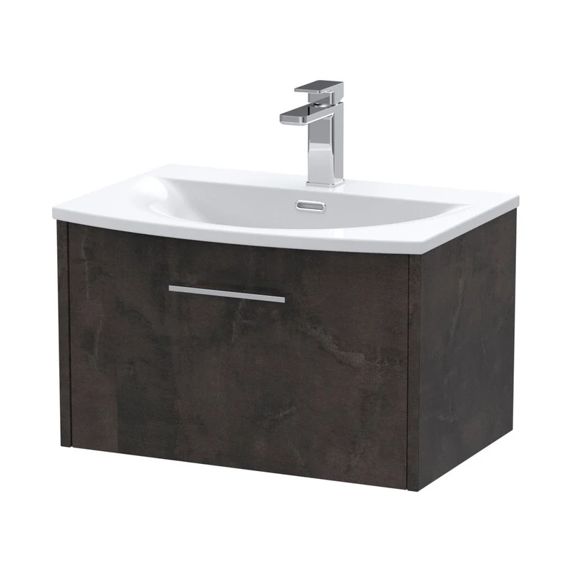 Hudson Reed Juno 600mm Wall Hung 1 Drawer Vanity & Basin 4 Contemp Metallic Slate MFC Textured Matt 389x610x440mm