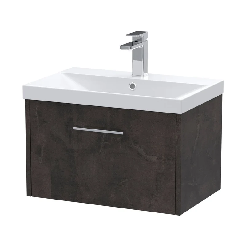 Hudson Reed Juno 600mm Wall Hung 1 Drawer Vanity & Basin 3 Contemp Metallic Slate MFC Textured Matt 409x610x395mm