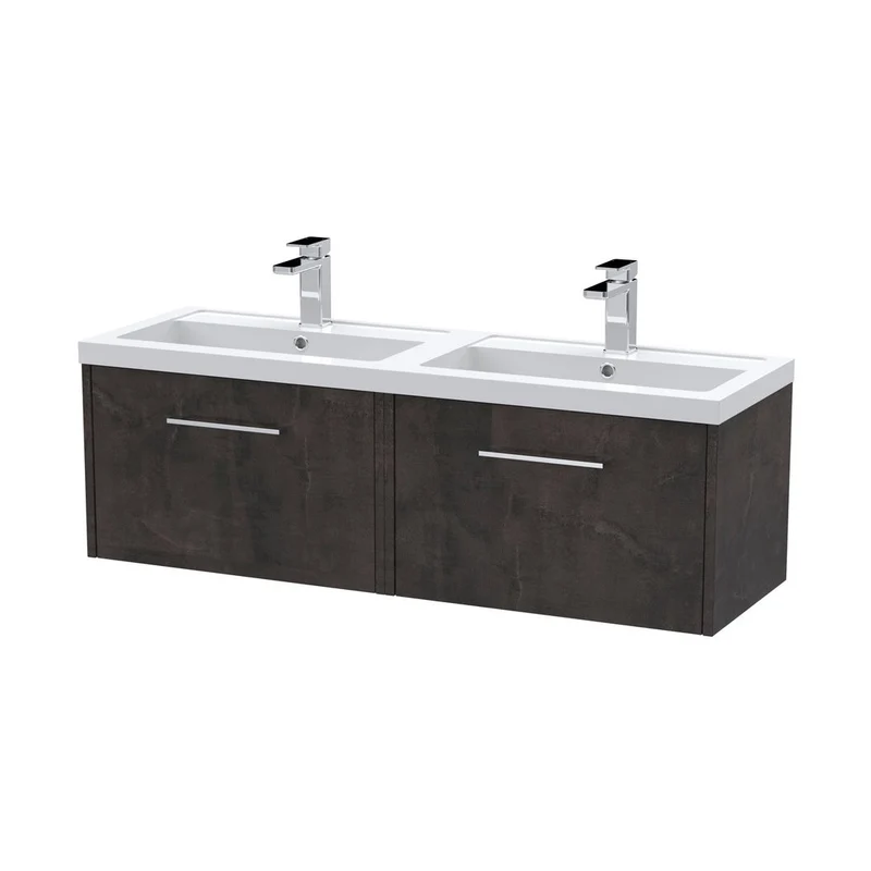 Hudson Reed Juno 1200mm Wall Hung 2 Drawer Vanity & Double Basin Contemp Metallic Slate MFC Textured Matt 359x1205x390mm - JNU2622C
