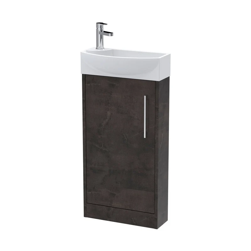 Hudson Reed Juno Compact 440mm Floor Standing 1 Door Unit & 1th Basin Rh Contemp Metallic Slate MFC Textured Matt 923x450x220mm