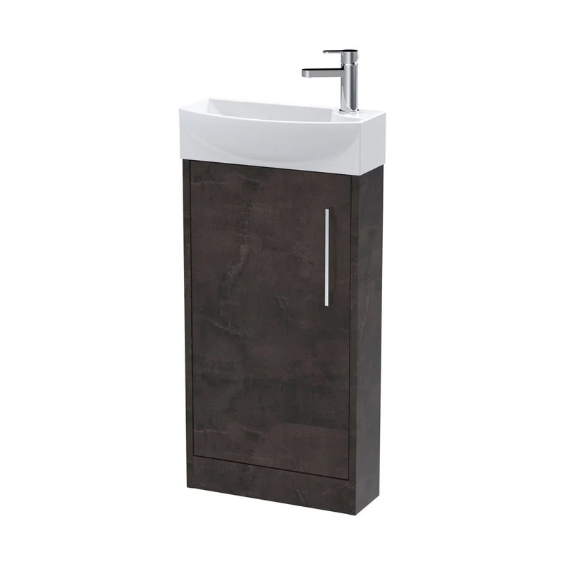 Hudson Reed Juno Compact 440mm Floor Standing 1 Door Unit & 1th Basin Lh Contemp Metallic Slate MFC Textured Matt 923x450x220mm