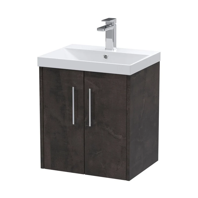 Hudson Reed Juno 500mm Wall Hung 2 Door Vanity & Basin 3 Contemp Metallic Slate MFC Textured Matt 589x510x395mm