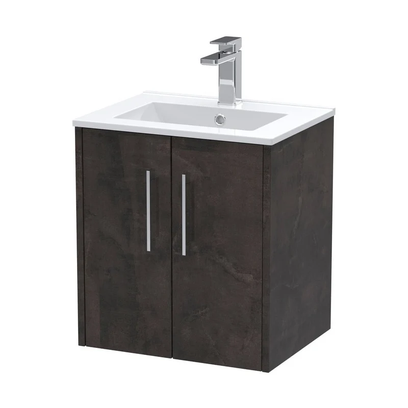 Hudson Reed Juno 500mm Wall Hung 2 Door Vanity & Basin 2 Contemp Metallic Slate MFC Textured Matt 557x500x390mm