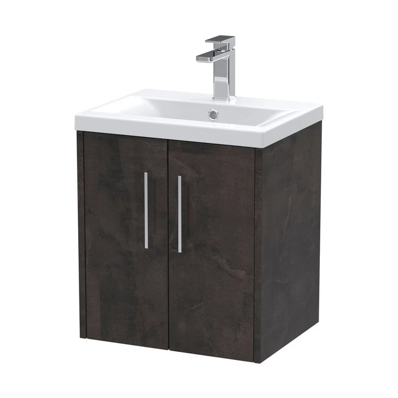 Hudson Reed Juno 500mm Wall Hung 2 Door Vanity & Basin 1 Contemp Metallic Slate MFC Textured Matt 579x510x390mm