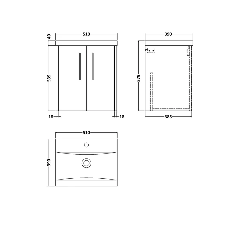Hudson Reed Juno 500mm Wall Hung 2 Door Vanity & Basin 1 Contemp Metallic Slate MFC Textured Matt 579x510x390mm