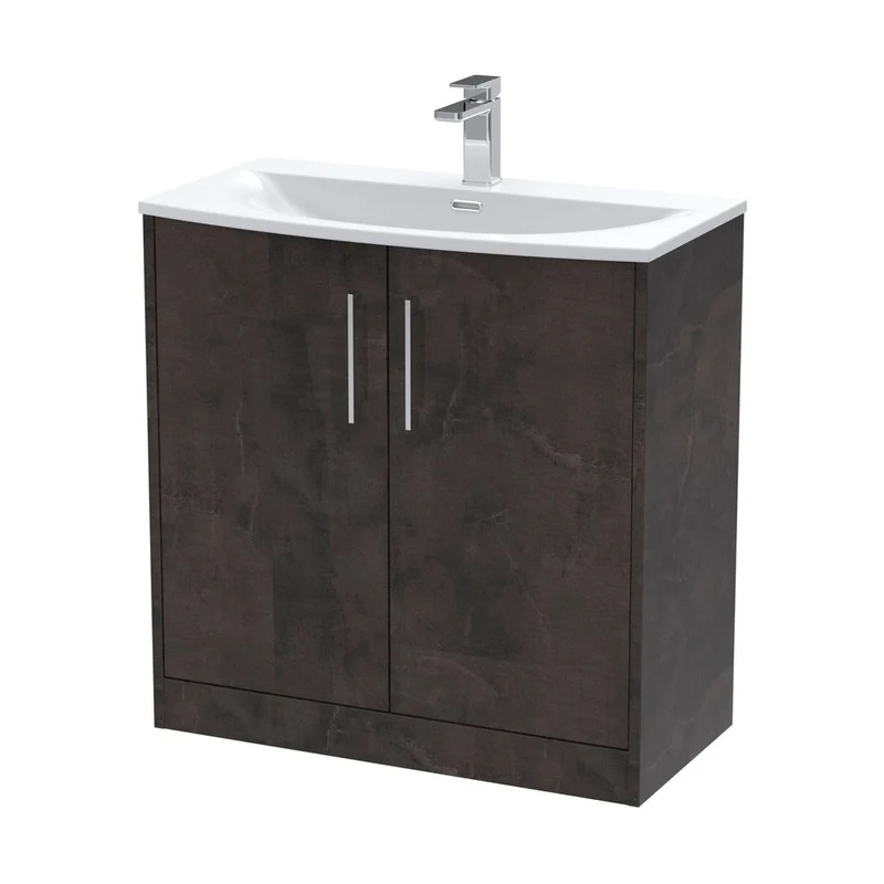 Hudson Reed Juno 800mm Floor Standing 2 Door Vanity & Basin 4 Contemp Metallic Slate MFC Textured Matt 833x810x440mm
