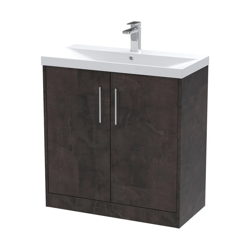 Hudson Reed Juno 800mm Floor Standing 2 Door Vanity & Basin 3 Contemp Metallic Slate MFC Textured Matt 853x810x395mm