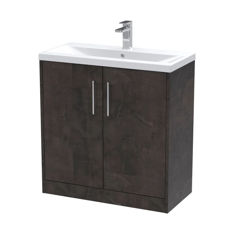 Hudson Reed Juno 800mm Floor Standing 2 Door Vanity & Basin 1 Contemp Metallic Slate MFC Textured Matt 843x810x390mm