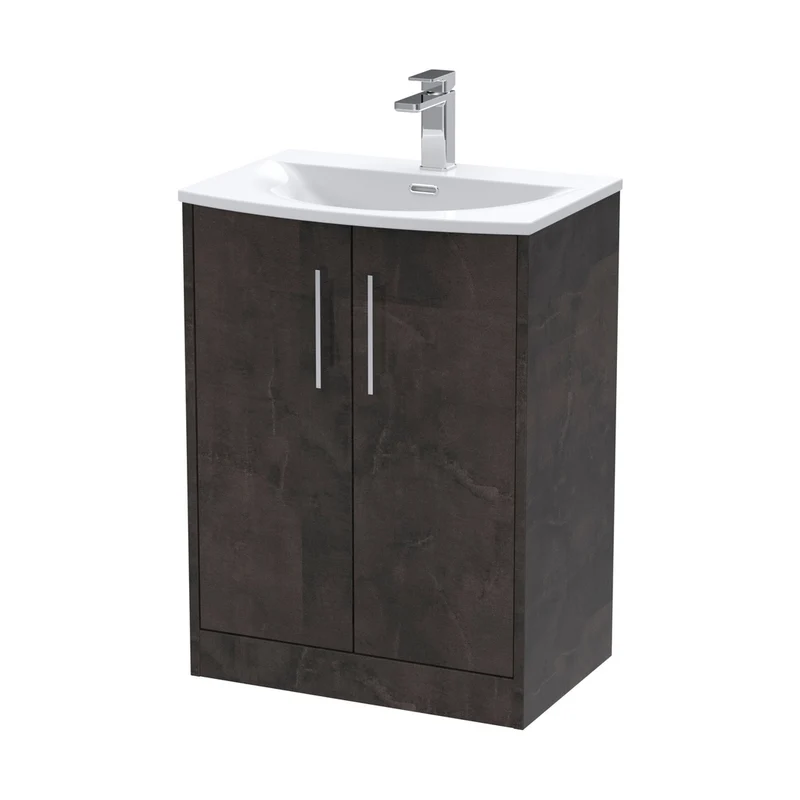 Hudson Reed Juno 600mm Floor Standing 2 Door Vanity & Basin 4 Contemp Metallic Slate MFC Textured Matt 833x610x440mm