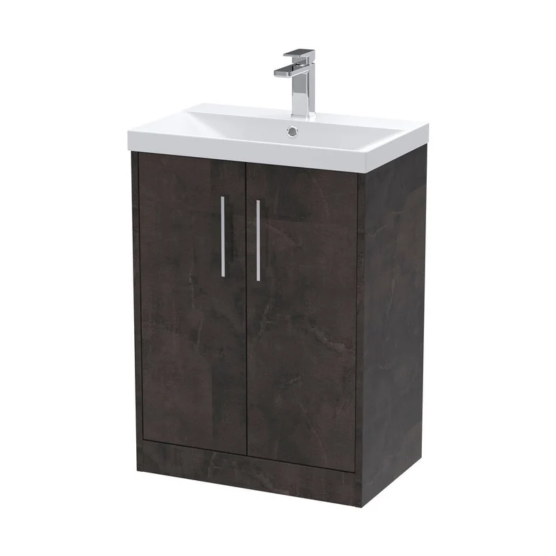 Hudson Reed Juno 600mm Floor Standing 2 Door Vanity & Basin 3 Contemp Metallic Slate MFC Textured Matt 853x610x395mm