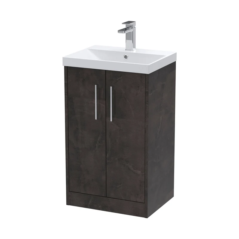 Hudson Reed Juno 500mm Floor Standing 2 Door Vanity & Basin 3 Contemp Metallic Slate MFC Textured Matt 853x510x395mm