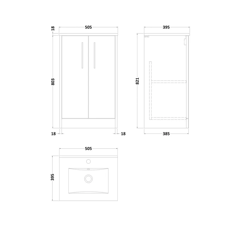 Hudson Reed Juno 500mm Floor Standing 2 Door Vanity & Basin 2 Contemp Metallic Slate MFC Textured Matt 821x500x390mm